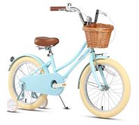 Glerc Little Molly 18 Inch Kids Girls Bike for 5 6 7 8 9 Years Old Little Girls Retro Vintage Style Bicycles with Wicker Basket, Stabilisers and Bell for Birthday Gift, Blue