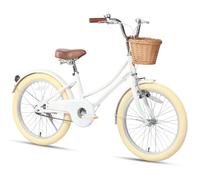 Glerc Little Molly 20 Inch Kids Girls Bike for 7 8 9 10 11 12 13 Years Old Little Girls Retro Vintage Style Bicycles with Wicker Basket, Kickstands and Bell for Birthday Gift, White