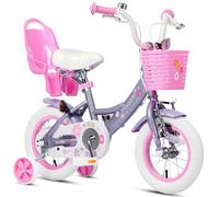 Glerc Maggie 12 14 16 20 Inch Kids Bike for 2-13 Years Old, Girls Bicycle with Stabilisers/Kickstand & Doll-Seat/Rear Carry Rack & Basket, Multiple Colors