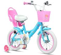 Glerc Maggie 12 14 16 20 Inch Kids Bike for 2-13 Years Old, Girls Bicycle with Stabilisers/Kickstand & Doll-Seat/Rear Carry Rack & Basket, Multiple Colors