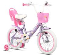 Glerc Maggie 14 Inch Kids Bike for 3 4 5 6 Years Old Little Girls Toddler Bicycles with ith Doll-Seat & Basket & Stabilisers for Gift, Purple