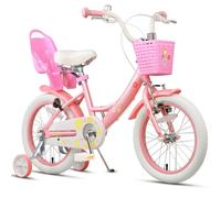 Glerc Maggie 16 Inch Kids Bike for 4 5 6 7 Years Old Little Girls Toddler Bicycles with ith Doll-Seat & Basket & Stabilisers for Gift, Pink & White