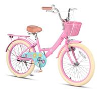 Glerc Maggie 20 Inch Kids Bike for 7 8 9 10 11 12 13 Years Old Girls, Children's Bicycle with Rear Carry Rack & Basket & Kickstand, Pink