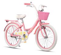 Glerc Maggie 20 Inch Kids Bike for 7 8 9 10 11 12 13 Years Old Girls, Children's Bicycle with Rear Carry Rack & Basket & Kickstand, Pink & White