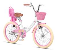 Glerc Maggie 20 Inch Kids Bike for 7 8 9 10 11 12 13 Years Old Little Girls Toddler Bicycles with ith Doll-Seat & Basket & Kickstand for Gift, White