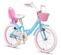 Glerc Maggie 20 Inch Kids Bike for 7 8 9 10 11 12 13 Years Old Little Girls Toddler Bicycles with ith Doll-Seat & Basket & Kickstand for Gift, Blue