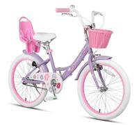 Glerc Maggie 20 Inch Kids Bike for 7 8 9 10 11 12 13 Years Old Little Girls Toddler Bicycles with ith Doll-Seat & Basket & Kickstand for Gift, Purple