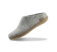 GLERUPS Slip On Slippers Women and Men (Grey) | Unisex Slip-on Wool Slippers with Leather Sole | Comfy Slippers Women Men | Cosy Gents and Ladies Slippers