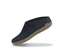 GLERUPS Slip On Slippers Women and Men (Size 10.5) | Blue Unisex Slip-on Wool Slippers with Leather Sole | Comfy Slippers Women Men | Cosy Gents and Ladies Slippers
