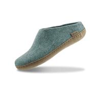 GLERUPS Slip On Slippers Women and Men (Size 3.5) | Blue Unisex Slip-on Wool Slippers with Leather Sole | Comfy Slippers Women Men | Cosy Gents and Ladies Slippers