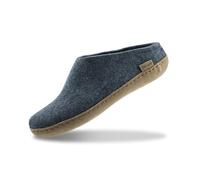GLERUPS Slip On Slippers Women and Men (Denim Blue) | Unisex Slip-on Wool Slippers with Leather Sole | Comfy Slippers Women Men | Cosy Gents and Ladies Slippers