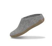 GLERUPS Slip On Slippers Women and Men (Size 7.5) | Grey Unisex Slip-on Wool Slippers with Leather Sole | Comfy Slippers Women Men | Cosy Gents and Ladies Slippers
