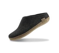 GLERUPS Slip On Slippers Women and Men (Size 9) | Black Unisex Slip-on Wool Slippers with Leather Sole | Comfy Slippers Women Men | Cosy Gents and Ladies Slippers