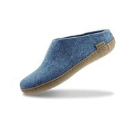 GLERUPS Slip On Slippers Women and Men (Size 9) | Blue Unisex Slip-on Wool Slippers with Leather Sole | Comfy Slippers Women Men | Cosy Gents and Ladies Slippers