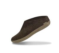 GLERUPS Slip On Slippers Women and Men (Size 9) | Brown Unisex Slip-on Wool Slippers with Leather Sole | Comfy Slippers Women Men | Cosy Gents and Ladies Slippers