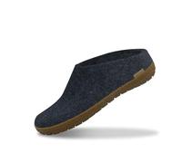 GLERUPS Slip On Slippers Women and Men with Rubber Sole (Denim Blue) | Unisex Slip-on Wool Slipper Shoes Women Men | Comfy Outdoor Indoor Slippers | Cosy Gents and Ladies Slippers