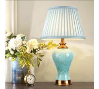 GLETSF 25.2" Modern Blue Ceramic Table Lamp Jingdezhen Crystallized Glazed Ceramic Desk Lamp For Living Room, Farmhouse Bedside Nightstand Lamp For Bedroom Home Office Dorm-A