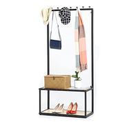 GLETSF 3-In-1 Hall Tree Coat Rack With Shoe Storage Ben Entryway Coat Tree Shoe Ben With Hooks Industrial Accent Furniture Metal E Easy Assembly-Balck a-60x30cm