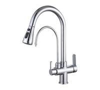 GLETSF 3 Way Kitchen Faucet with Filter - 3-in-1 Drinking Water Mixer Tap Rotatable Spout Dual Handle Design d Finish Pure Water Solution for Home and Kitchen Use,Cromo