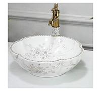 GLETSF Bathroom Vanity Wash Vessel Sink Above Counter, Flower Shape Vessel Sink With Faucet, Bathroom 12" Porcelain Wash Basin Combo, Above Counter White Countertop Ceramic Bowl