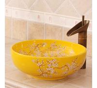 GLETSF Bathroom Vessel Sink China Artistic Handmade Vessel Sink Yellow Color Flower Design Jingdezhen Flower Shape Ceramic Countertop Art Wash Basin For Bathroom Bathroom Sink