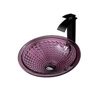 GLETSF Bathroom Vessel Sink, Round Shape Tempered Glass Bathroom Artistic Vessel Sink With Waterfall Faucet And Pop Up Drain, Counter Top Installation-D
