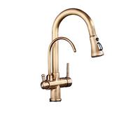GLETSF Black Pull Down Brass Kitchen Sink Faucet Hot & Cold Water Mixer Dual Spout 360 Rotation High Arc Chrome Finish Stylish Kitchen Tap for Modern Home,Gold B