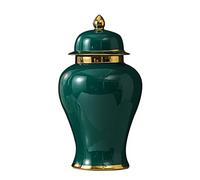 GLETSF Ceramic Ginger Jar With Lid For Home Decor Modern Vase Porcelain Jar Decorative Flower Vases Handmade Porcelain Temple Jar For Living Room Artwork Storage Jar,Green-L