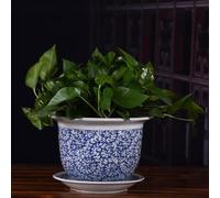 GLETSF Ceramic Planter Blue And White Porcelain Decorative Flower Pot With Saucer Tray For Indoor Plants Flower Container With Drainage Hole For Bonsai Plants Flower Aloe Indoor Home-C-23 * 34CM