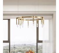 GLETSF Circle/Long Led Chandelier For Living Room Restaurant Bedroom Light Luxury Full Copper Crystal Chandelier-Natural Light-Dia80cm