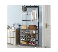 GLETSF Coat Rack 3-In-1 Entryway Coat Rack With 5 Shelf Hall Tree With Shoe Storage Entryway Home Furniture Shoe And Clothes Rack Stand With Hooks Easy Assembly-Black-65x26x170cm
