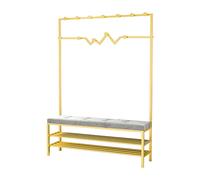 GLETSF Coat Rack 3-In-1 Hall Tree Coat Rack Shoe Ben Entryway Shoe Racks With Storage Ben With Hooks Storage Shelf Wrought Iron E Easy Assembly-D-80x30x175cm