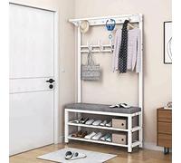 GLETSF Coat Rack 3-In-1 Shoe Rack Clothes Hanger Entryway Storage Shelf Free Standing Coat Stand Rack, Garment Rack With 8 Hooks Hall Tree With Ben And Shoe Storage For Entryway-White-24inch