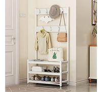 GLETSF Coat Rack Shoe Ben 3-In-1 Hall Tree With 7 Hooks, Industrial Entryway Storage Shelf Organizer With Shoe Rack, Wood Accent Furniture With Metal E, Easy Assembly, 80X30X170-B-60X30X170cm