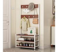GLETSF Coat Rack Shoe Ben 3-In-1 Hall Tree With 7 Hooks, Industrial Entryway Storage Shelf Organizer With Shoe Rack, Wood Accent Furniture With Metal E, Easy Assembly, 80X30X170-G-60X30X170cm