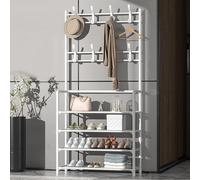 GLETSF Coat Rack Stand With Shoe And Removable 8 Hooks Free Standing Hall Tree Matte Steel E Large Coat Rack Stand Industrial Coat Stand With Shoe Storage Metal Coat Stand For B-A-60 * 25 * 171cm