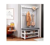 GLETSF Coat Rack With Shoe Ben Entryway 4-In-1 Design Hall Tree With 2-Tier Storage Shelves Industrial Coat Shoe Racks With Hooks Hallway Living Room-White Grey-80x33x172cm