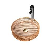 GLETSF Countertop Basin Sink, Tempered Glass Bathroom Vessel Sink With Waterfall Faucet Round Bowl Vanity Sinks With Chrome Pop Up Drain-C