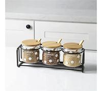 GLETSF Creative Nordic glass seasoning box household pepper pot seasoning pot set with iron rack kitchen cooking tools,A-As the picture shows