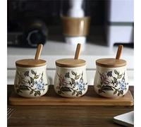 GLETSF Creative personality seasoning jar European-style ceramic seasoning jar with lid spoon set seasoning bottle home kitchen,A-As the picture shows