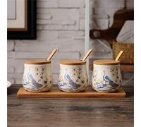 GLETSF Creative personality seasoning jar European-style ceramic seasoning jar with lid spoon set seasoning bottle home kitchen,D-As the picture shows