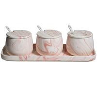 GLETSF Creative seasoning jar sugar bowl ceramic kitchen spice jar with lid and spoon household seasoning box,A-As the picture shows