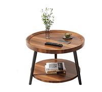 GLETSF De Centro 2 Tier Coffee Table With Open Shelving Round Small Sofa Table With Storage Nordic Simple Side Table For Living Room&Home Office Tea Table-Brown-40x40x48cm