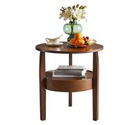 GLETSF De Centro Round Coffee Table With Drawer 2-Tier Oak Coffee Table Solid Wood Circle Bedside Table Modern End Side Table For Living Room Bedroom Tea Table-Brown-50x50x40.5cm
