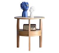 GLETSF De Centro Round Coffee Table With Drawer 2-Tier Oak Coffee Table Solid Wood Circle Bedside Table Modern End Side Table For Living Room Bedroom Tea Table-Wood Color-50x50x40.5cm