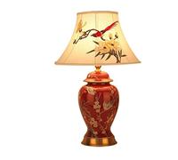 GLETSF Desk Lamps For Reading American Vintage Ceramic Table Lamp Red Hand Painted Floral Desk Lamp For Bedroom Living Room Bedside Lamp Lamps For Living Room-Push Button-33 * 54cm