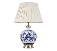 GLETSF Desk Lamps For Reading Ceramic Table Lamps Desk Lamp With Drum Shade Decor Jingdezhen Traditional Bedside Nightstand Lamp Lamps For Living Room-B-Push Button