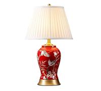 GLETSF Desk Lamps For Reading Red Ceramic Table Lamp Desktop Lamp Hand Painted Flowers And Birds For Bedroom Living Room Lamps For Living Room-B-Push Button