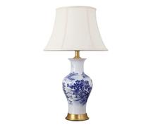 GLETSF Desk Lamps For Reading Traditional Ceramic Table Lamp Blue Ceramic Vase White Fabric Drum Shade Table Lamps For Bedside Home Lamps For Living Room-Push Button