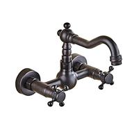 GLETSF Double Handle Wall Mount FaucetRetro Style 2Hole Kitchen & Bathroom Sink TapAntique Design Monobloc Water Tap for Home & Commercial Use,Negro Antiguo-Corto